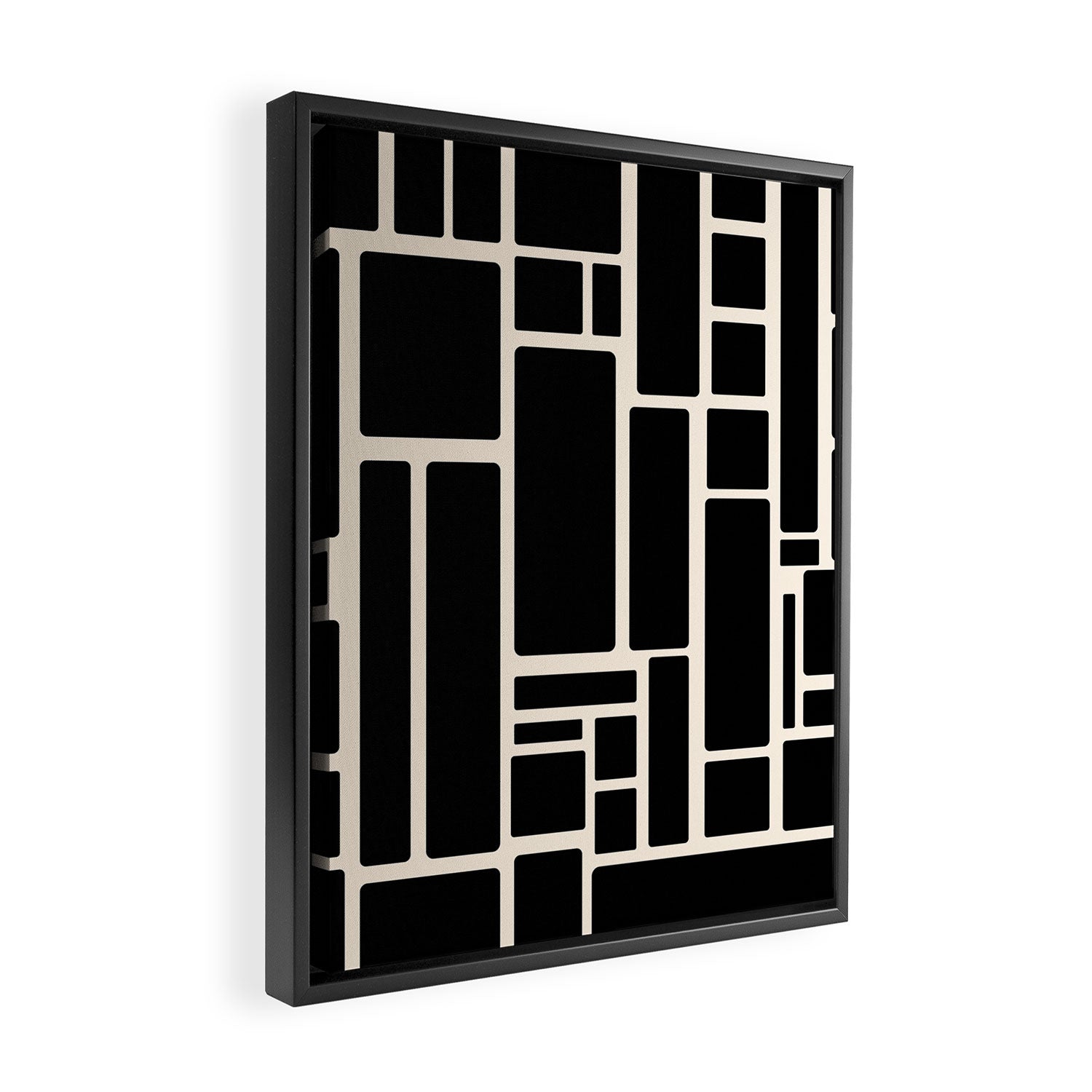 Modulus Minimalist Geometric Pattern in Black and Almond Cream Framed Canvas Print Gallery Image 2