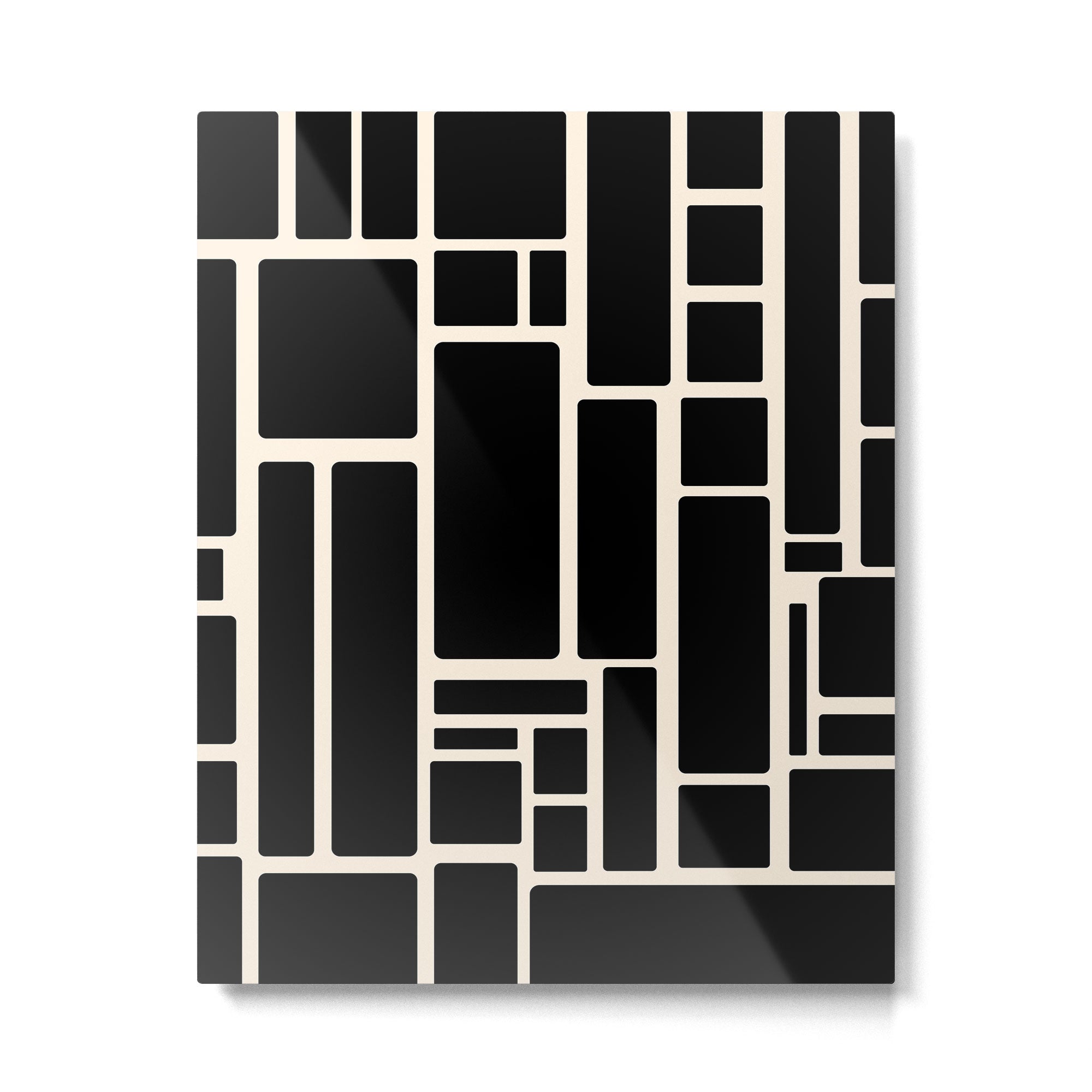 Modulus Minimalist Geometric Pattern in Black and Almond Cream Metal Print Gallery Image 6