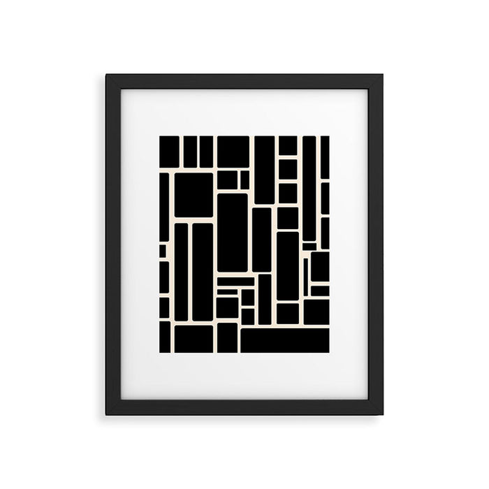 Modulus Minimalist Geometric Pattern in Black and Almond Cream Framed Art Print Gallery Image 1