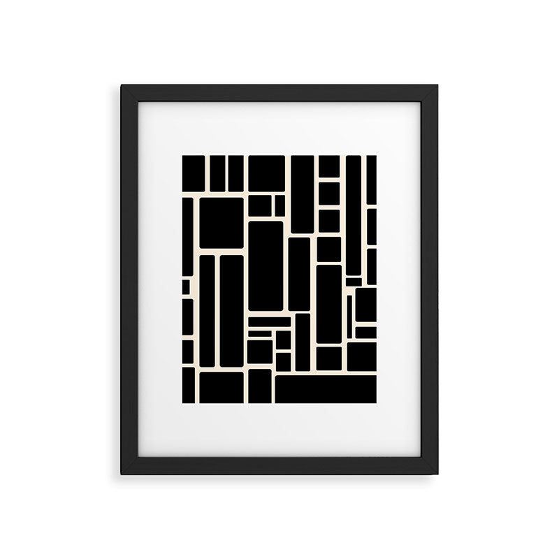 Modulus Minimalist Geometric Pattern in Black and Almond Cream Framed Art Print Gallery Image 6