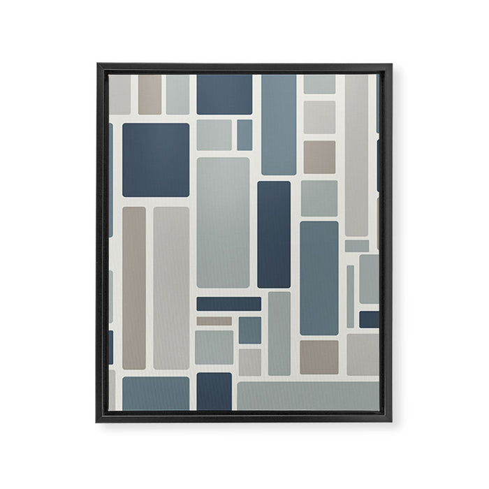 Modulus Minimalist Geometric Retro Modern Pattern in Neutral Blue Grey Tones Framed Canvas Print Gallery Image 1