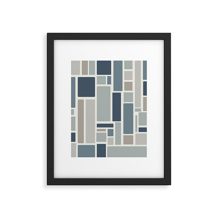 Modulus Minimalist Geometric Retro Modern Pattern in Neutral Blue Grey Tones Framed Art Print Gallery Image 1