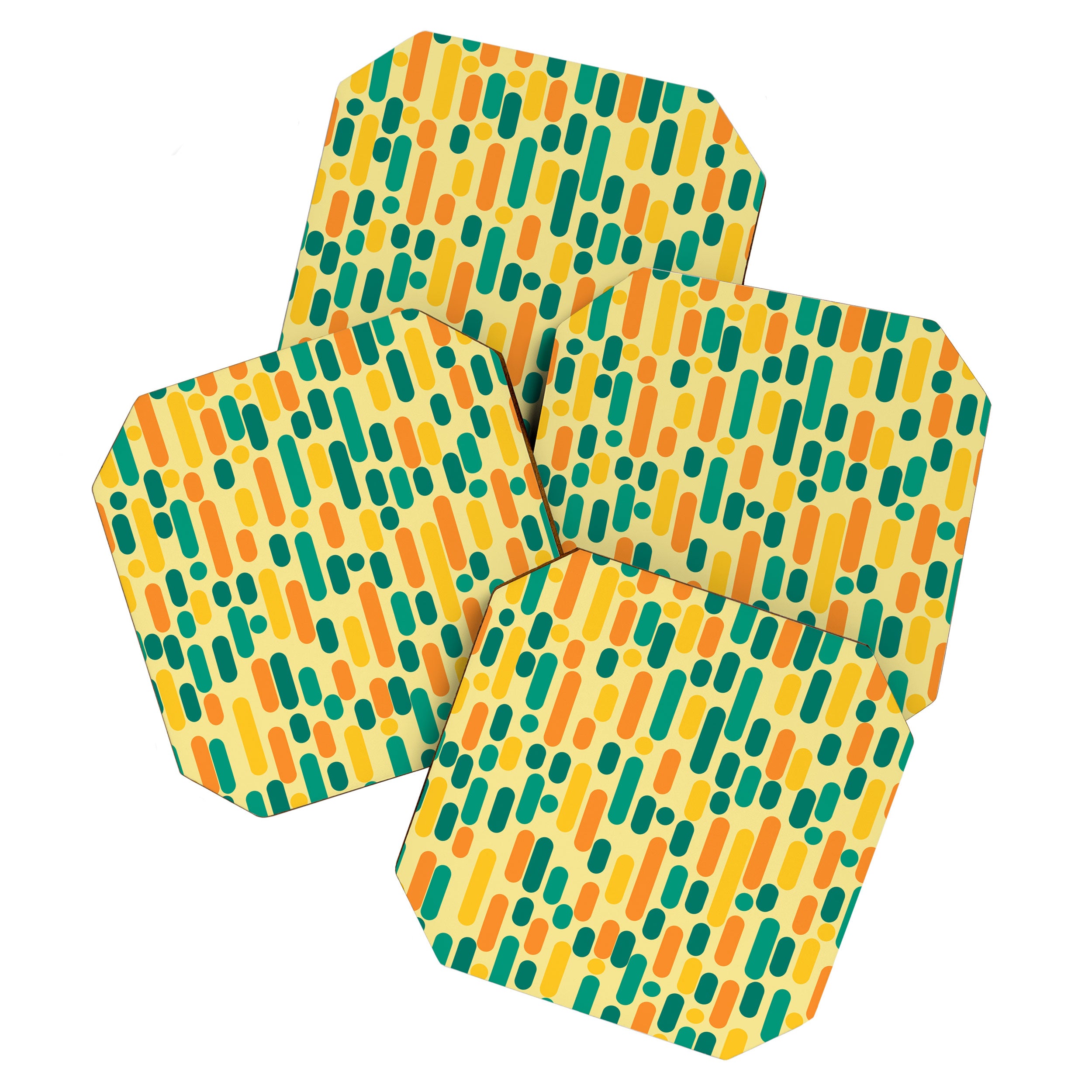Morningside Heights Mid Century Modern Pattern in Jade Green, Orange, and Light Yellow Coaster Gallery Image 1