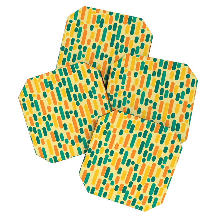 Morningside Heights Mid Century Modern Pattern in Jade Green, Orange, and Light Yellow Coaster Gallery Image 1