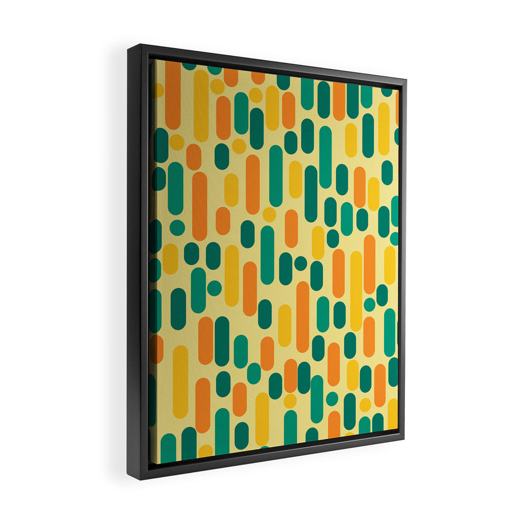 Morningside Heights Mid Century Modern Pattern in Jade Green, Orange, and Light Yellow Framed Canvas Print Gallery Image 2