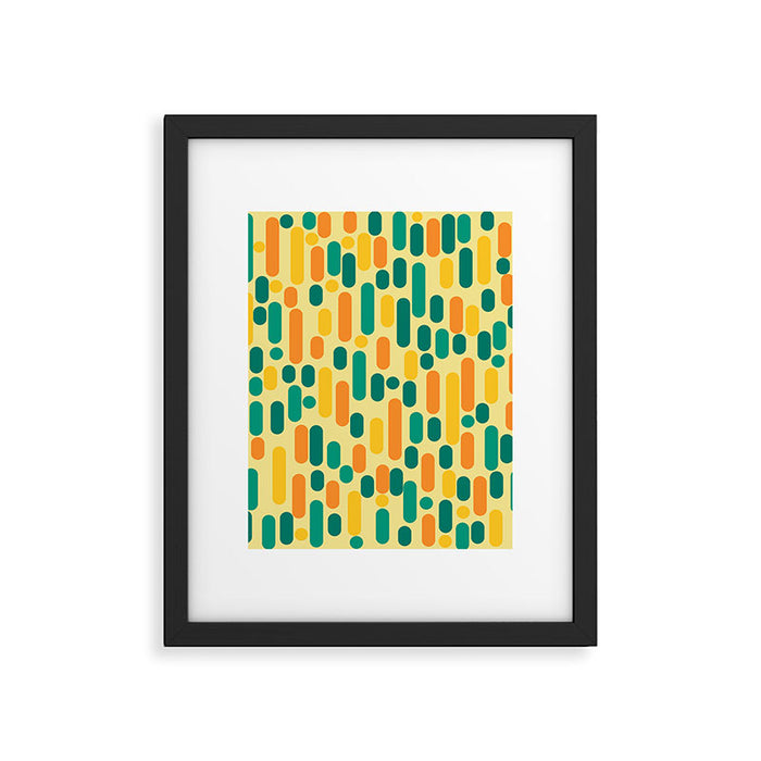 Morningside Heights Mid Century Modern Pattern in Jade Green, Orange, and Light Yellow Framed Art Print Gallery Image 1