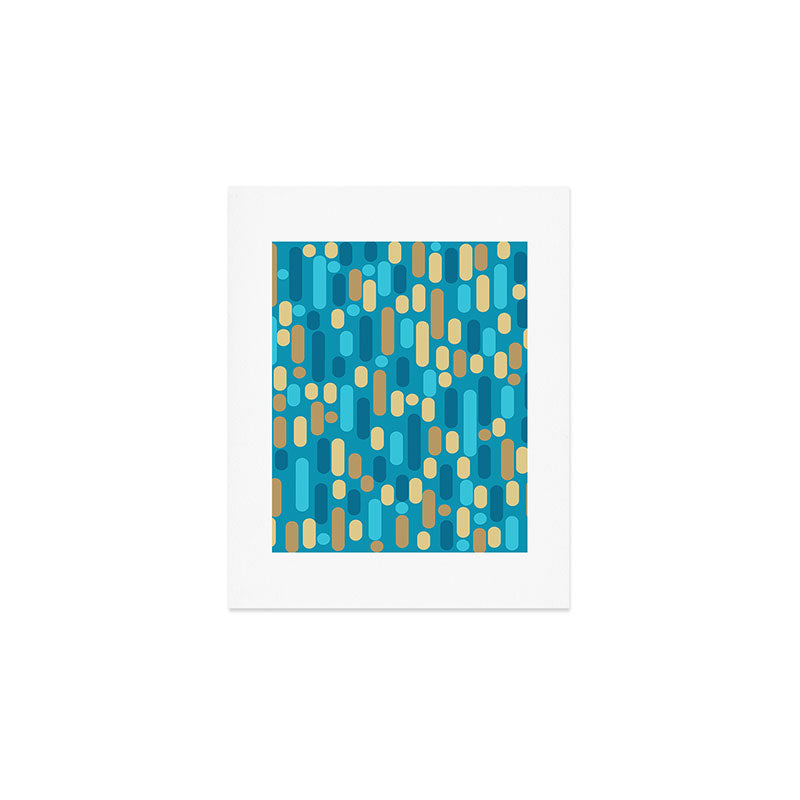 Morningside Heights Mid Century Modern Pattern in Peacock Blue and Gold Art Print Gallery Image 1