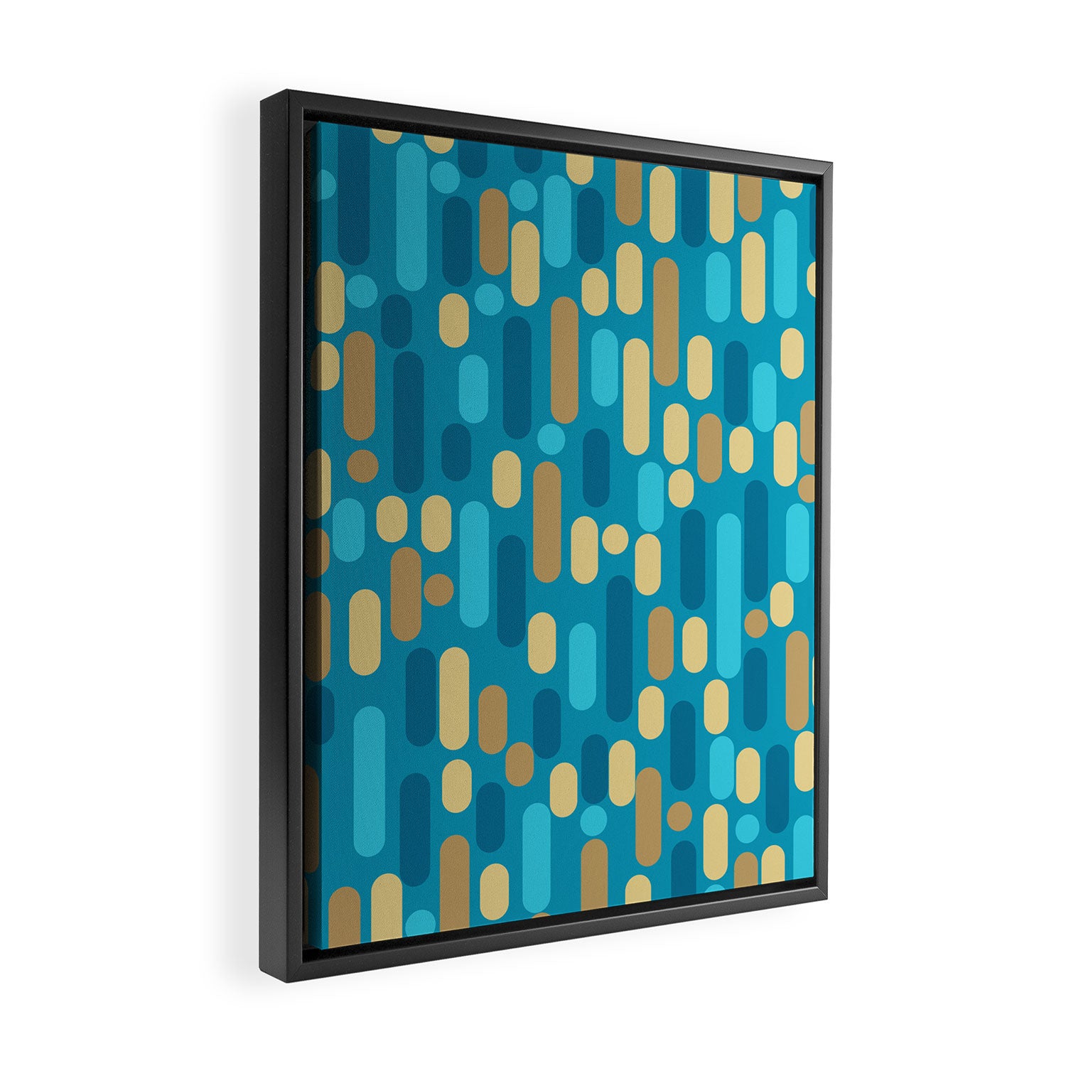 Morningside Heights Mid Century Modern Pattern in Peacock Blue and Gold Framed Canvas Print Gallery Image 2
