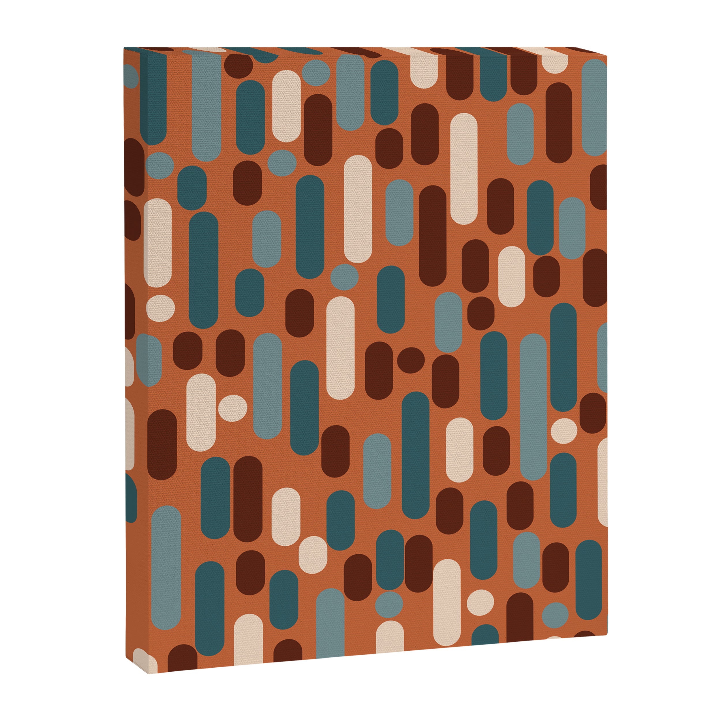Morningside Heights Mid Century Modern Pattern in Steel Blue, Cream, Maroon, Orange Canvas Print Gallery Image 8