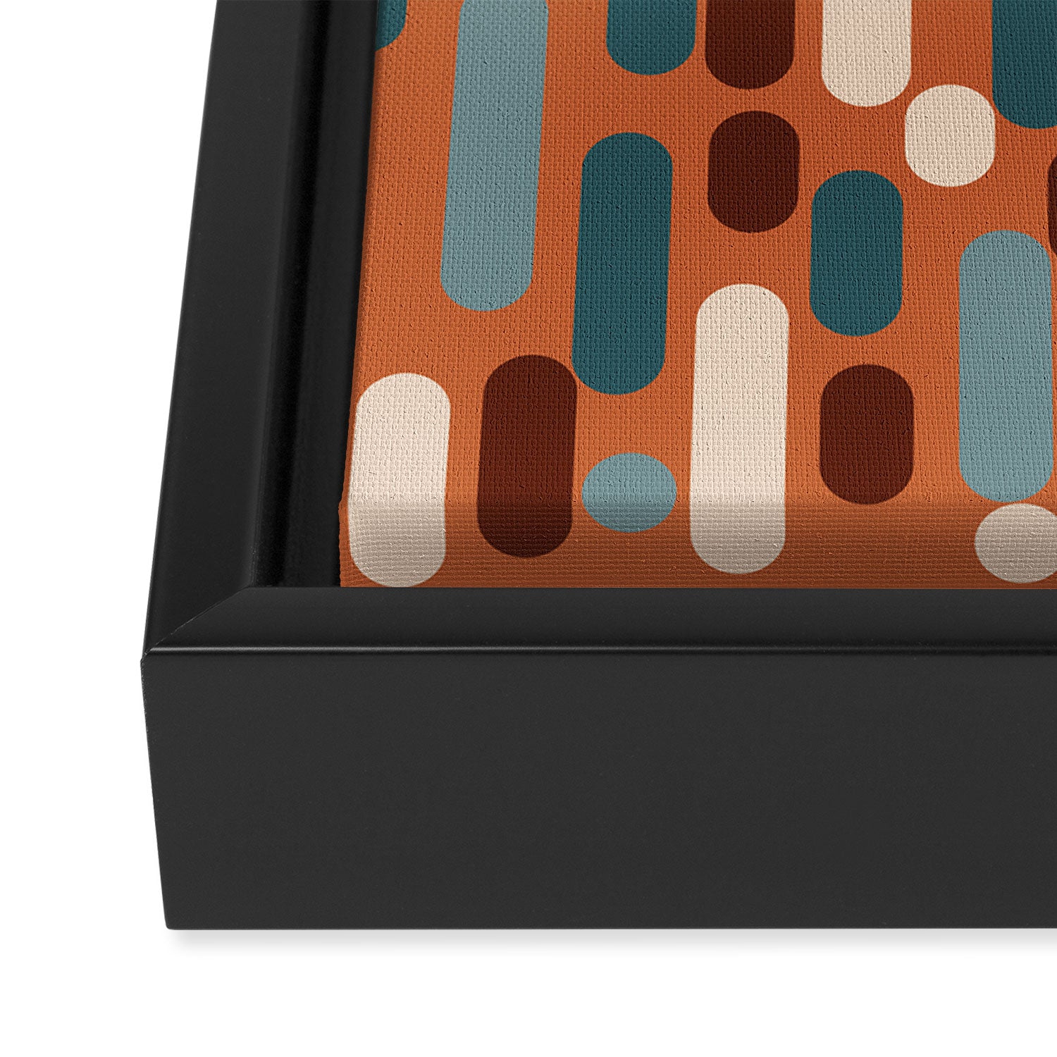Morningside Heights Mid Century Modern Pattern in Steel Blue, Cream, Maroon, Orange Framed Canvas Print Gallery Image 3