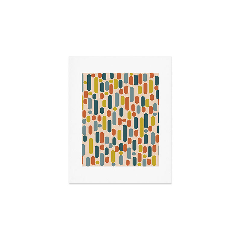 Morningside Heights Mid Century Modern Pattern in Steel Blue, Mustard, Orange, and Cream Tones Art Print Gallery Image 1