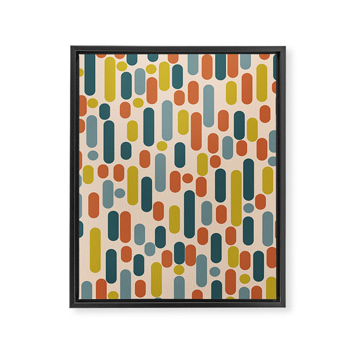 Morningside Heights Mid Century Modern Pattern in Steel Blue, Mustard, Orange, and Cream Tones Framed Canvas Print Gallery Image 1