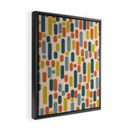 Morningside Heights Mid Century Modern Pattern in Steel Blue, Mustard, Orange, and Cream Tones Framed Canvas Print Gallery Image 2