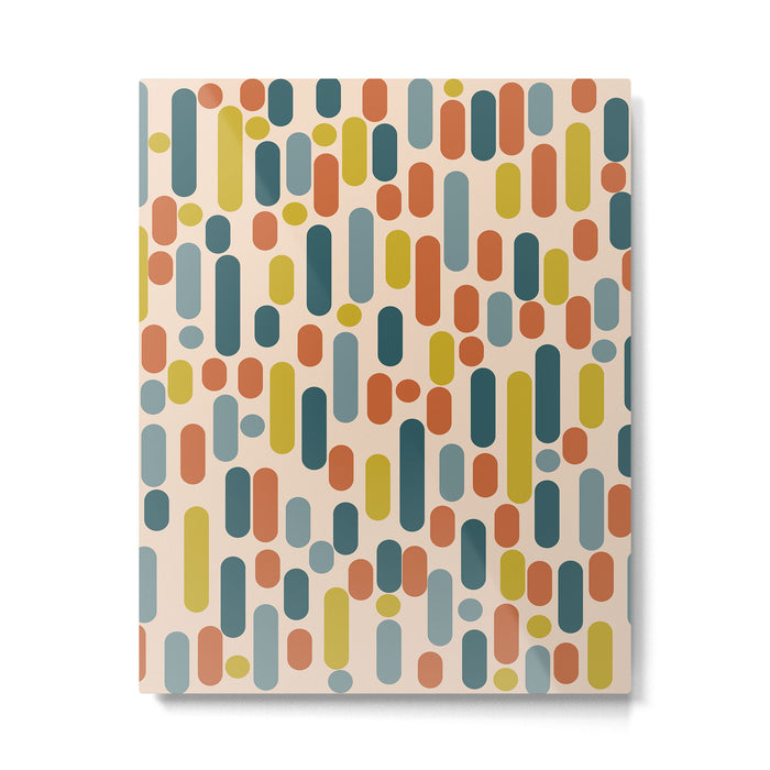 Morningside Heights Mid Century Modern Pattern in Steel Blue, Mustard, Orange, and Cream Tones Metal Print Gallery Image 1