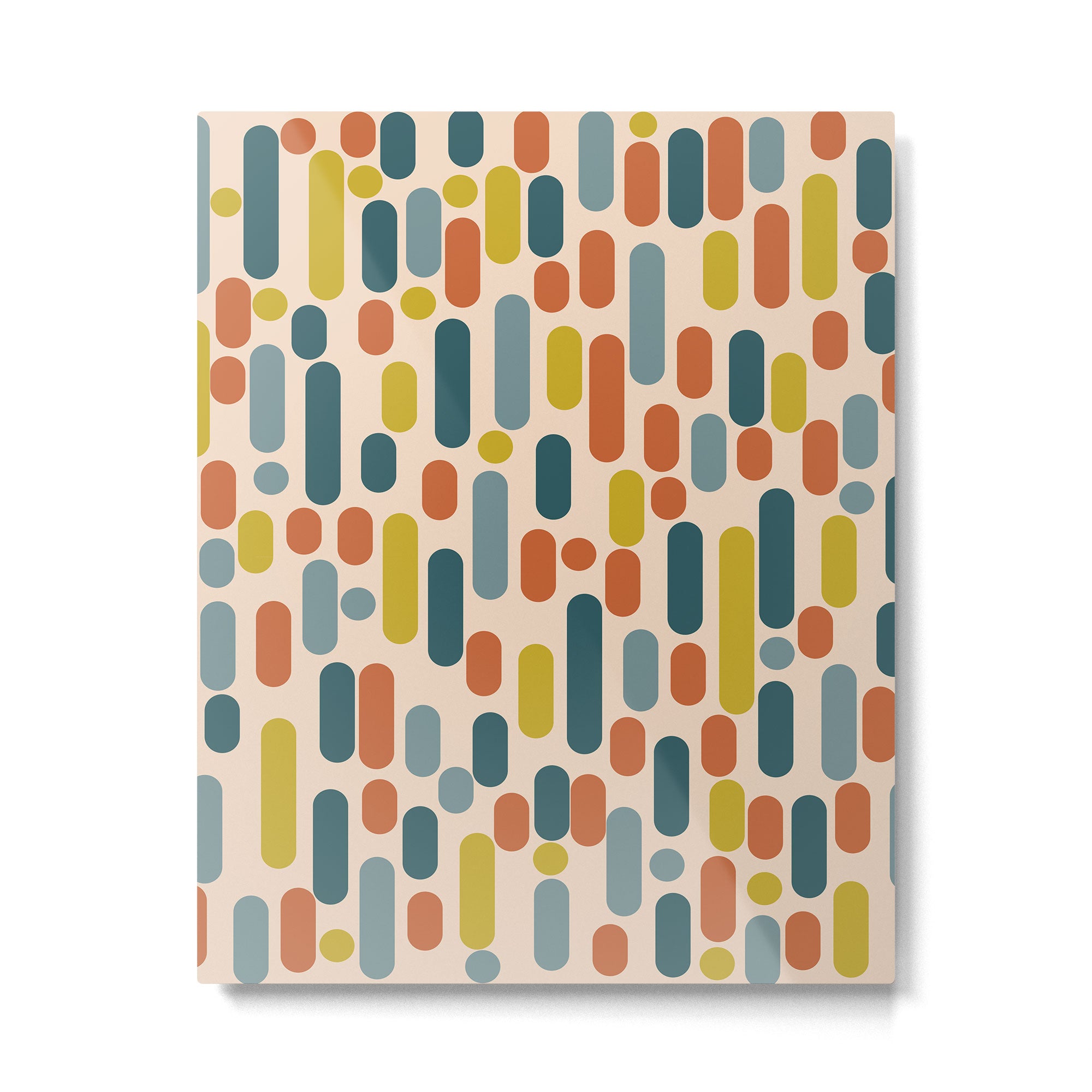 Morningside Heights Mid Century Modern Pattern in Steel Blue, Mustard, Orange, and Cream Tones Metal Print Gallery Image 6