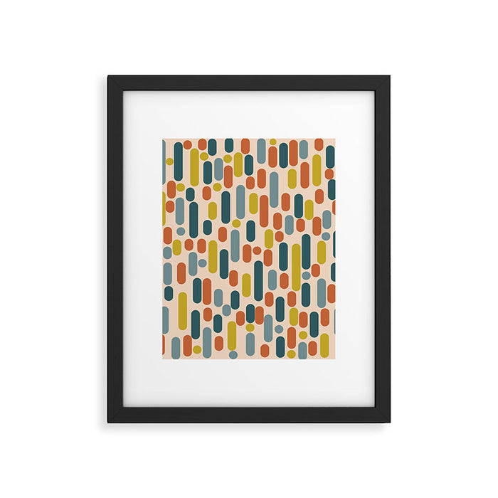 Morningside Heights Mid Century Modern Pattern in Steel Blue, Mustard, Orange, and Cream Tones Framed Art Print Gallery Image 1