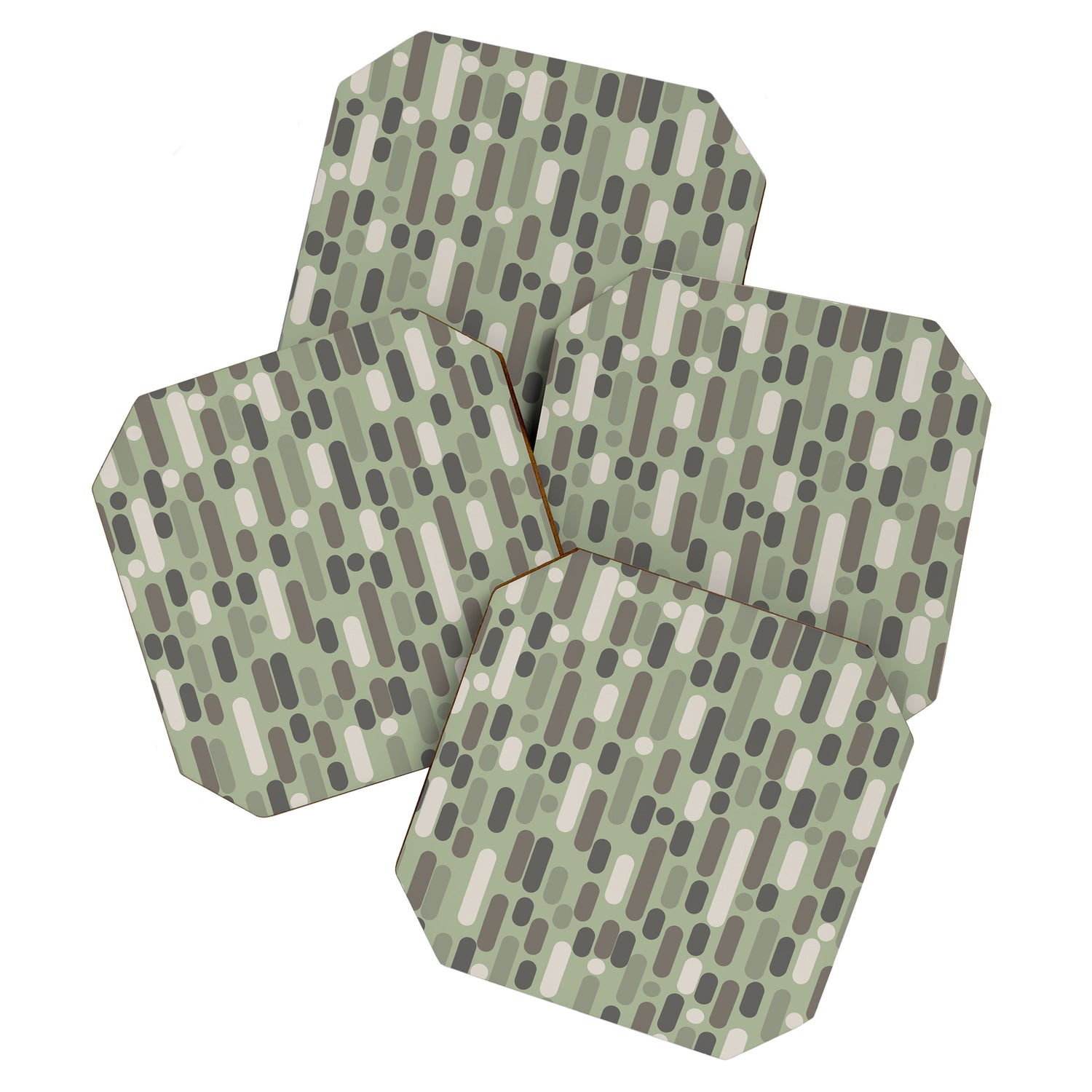Morningside Heights Midcentury Modern Pattern in Gray, Almond, and Sage Green  Coaster Gallery Image 1