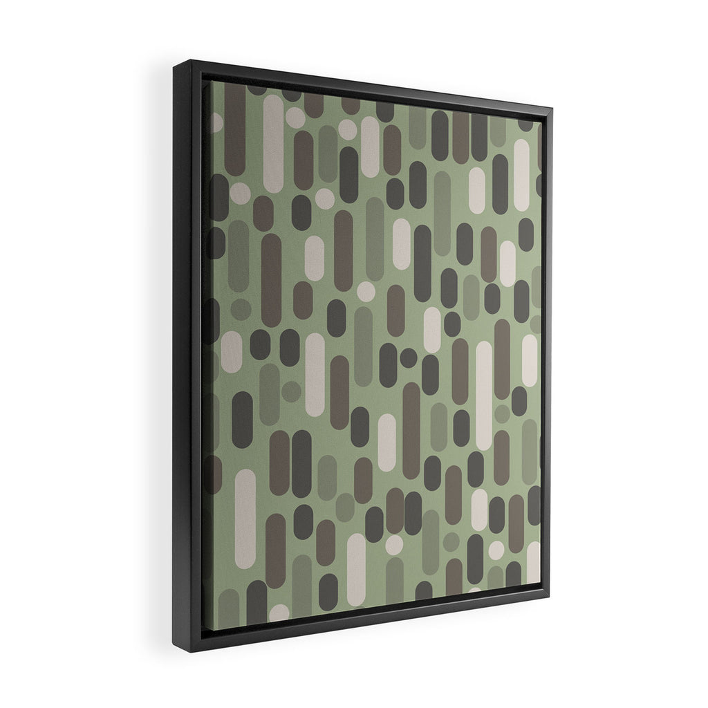 Morningside Heights Midcentury Modern Pattern in Gray, Almond, and Sage Green  Framed Canvas Print Gallery Image 2