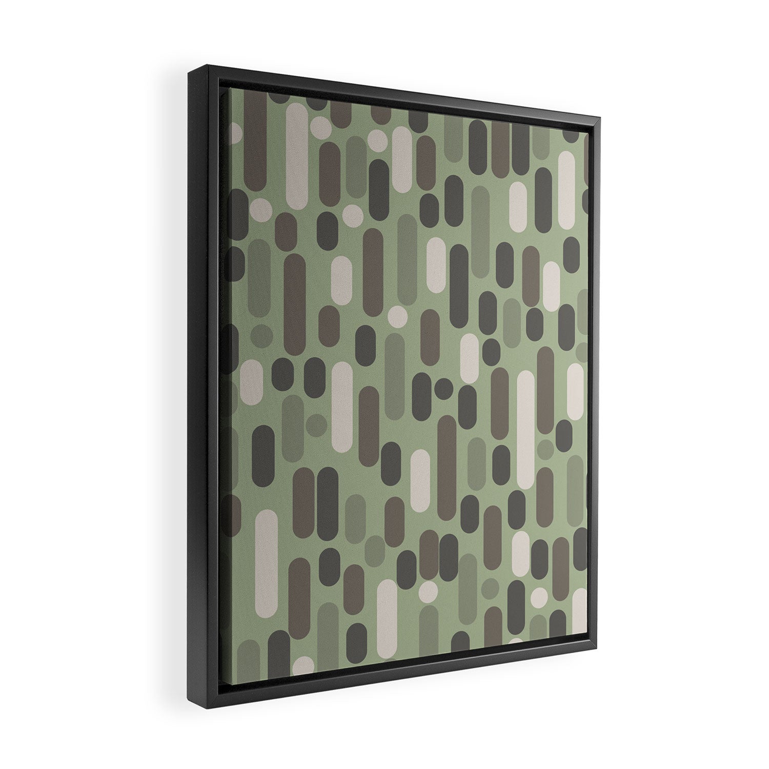 Morningside Heights Midcentury Modern Pattern in Gray, Almond, and Sage Green  Framed Canvas Print Gallery Image 2
