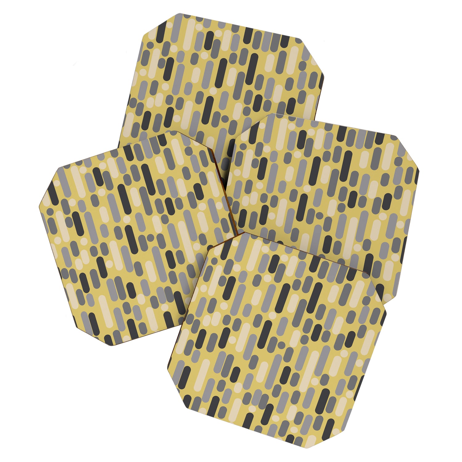 Morningside Heights Midcentury Modern Pattern in Retro Gray, Cream, and Yellow Coaster Gallery Image 1