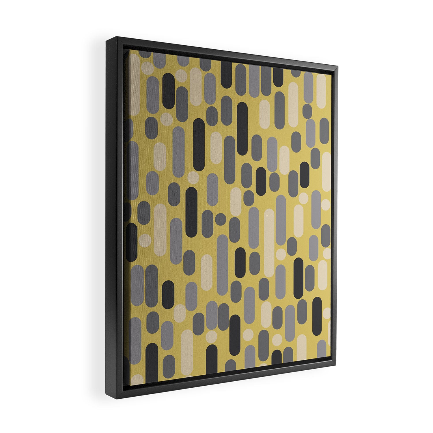 Morningside Heights Midcentury Modern Pattern in Retro Gray, Cream, and Yellow Framed Canvas Print Gallery Image 2