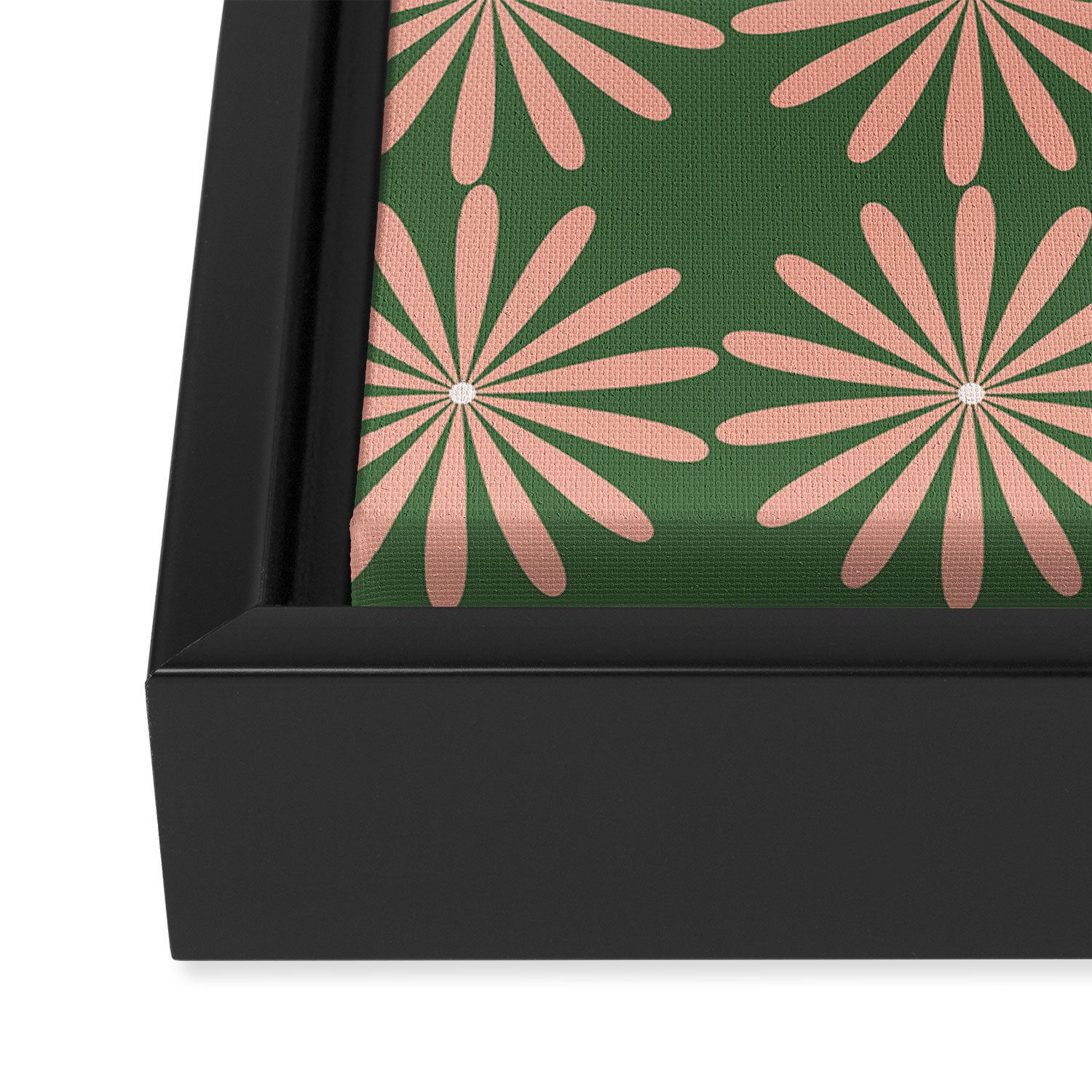 Multi Daisy Retro Pattern in Blush Pink and Green Framed Canvas Print Gallery Image 3