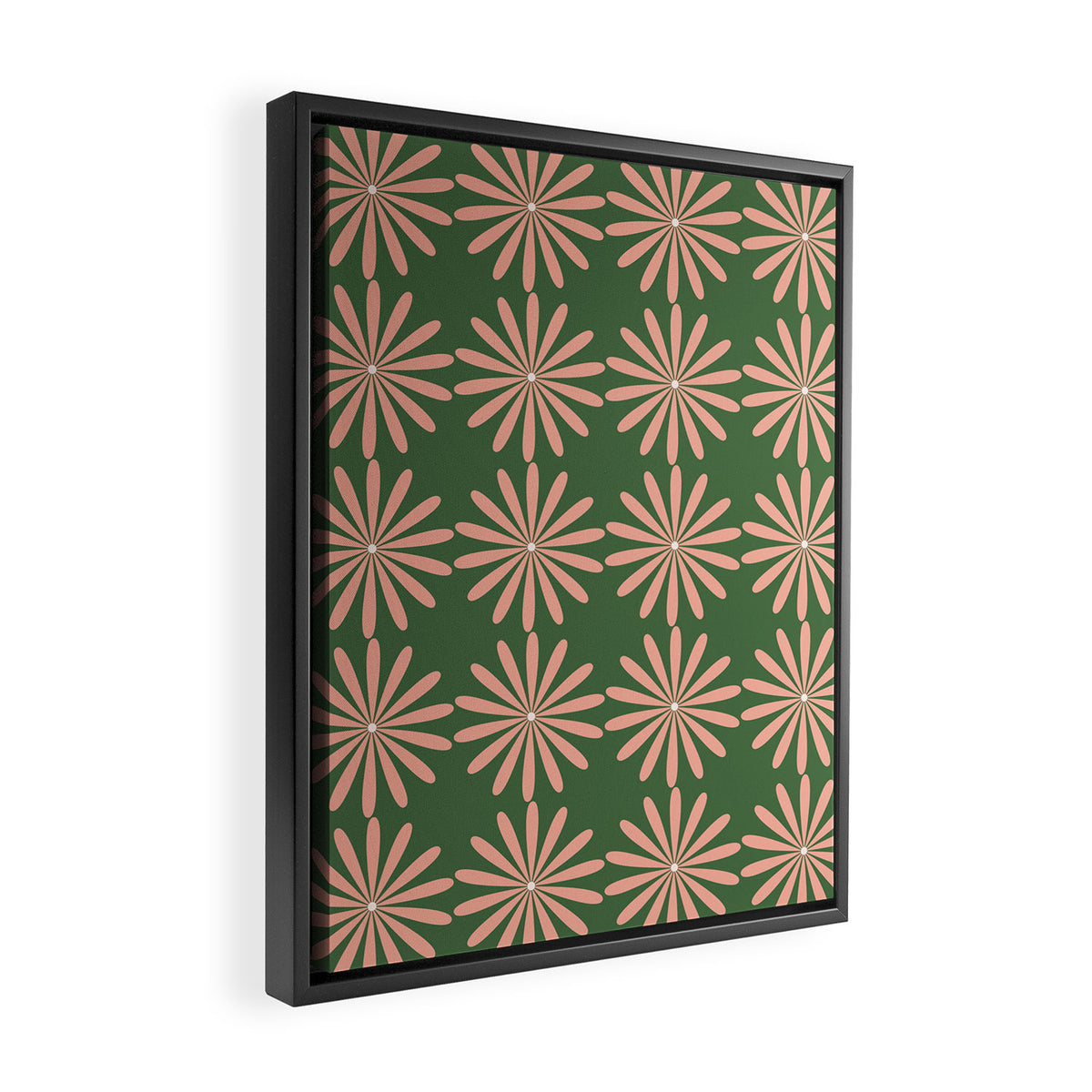 Multi Daisy Retro Pattern in Blush Pink and Green Framed Canvas Print Gallery Image 2