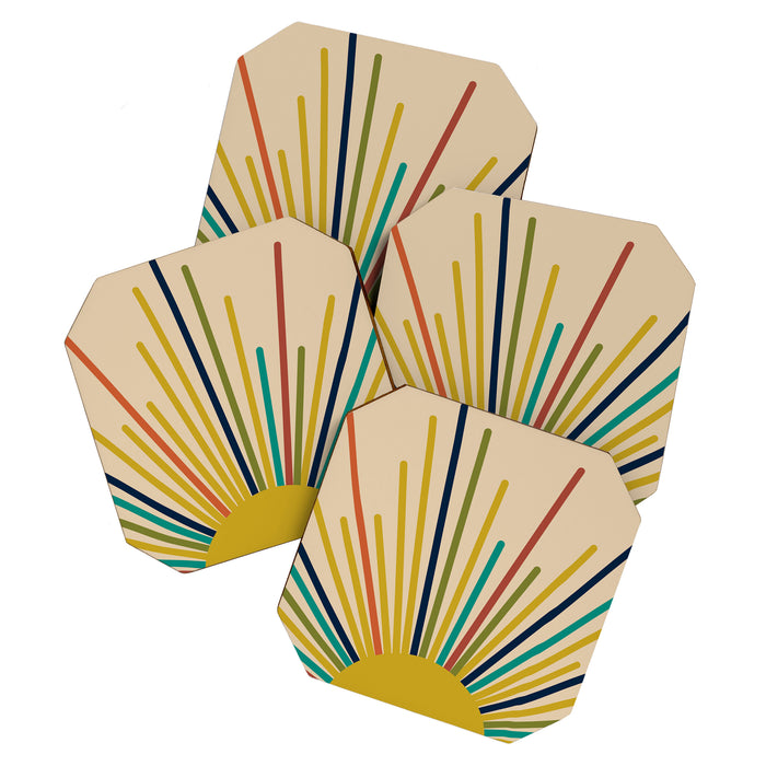 Multicolor Mid Century Modern Sunburst 5 Coaster Gallery Image 1