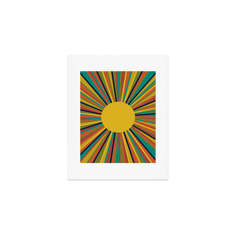 Multicolour Retro Sunburst Sun in Mid Mod Colours Art Print Gallery Image 1