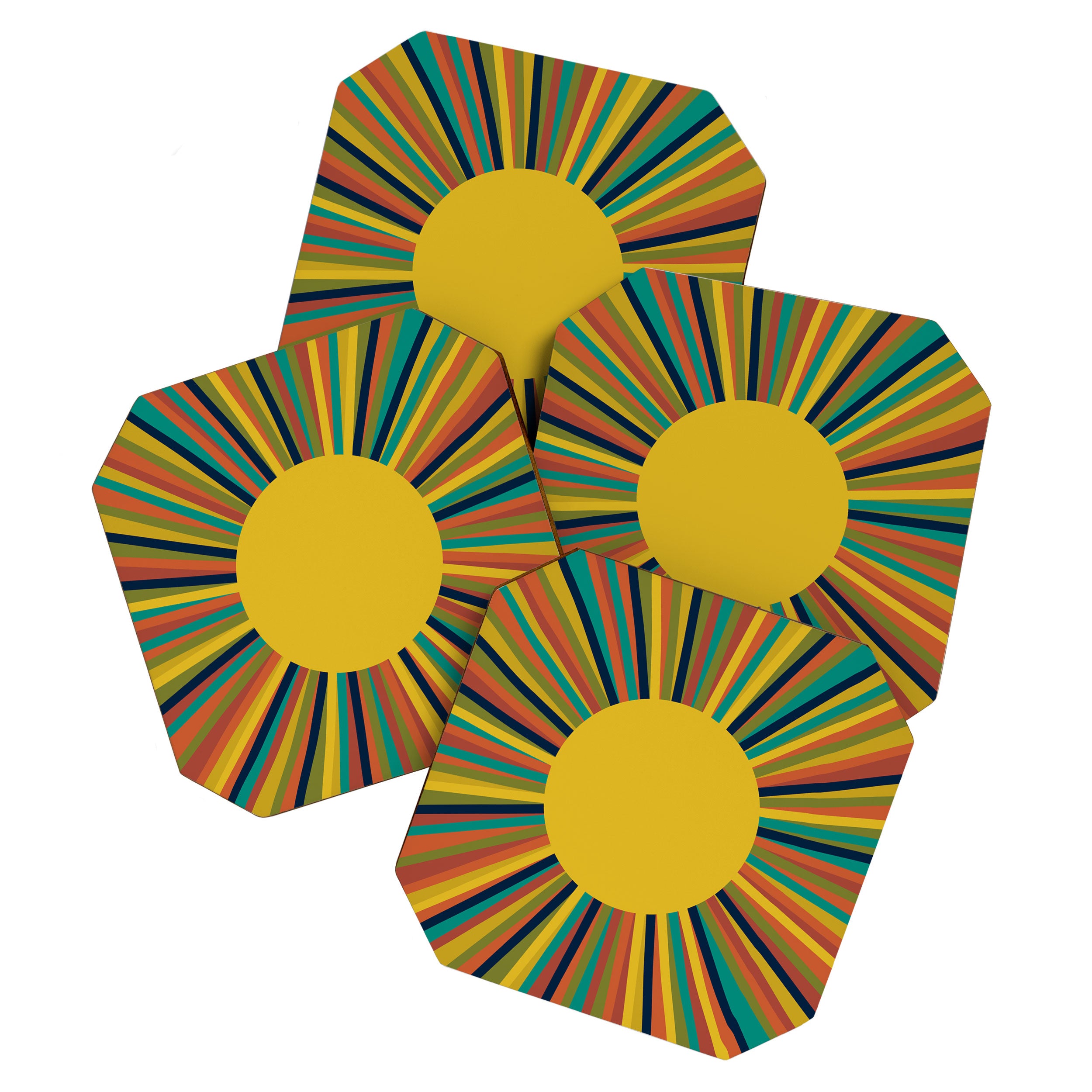 Multicolour Retro Sunburst Sun in Mid Mod Colours Coaster Gallery Image 1
