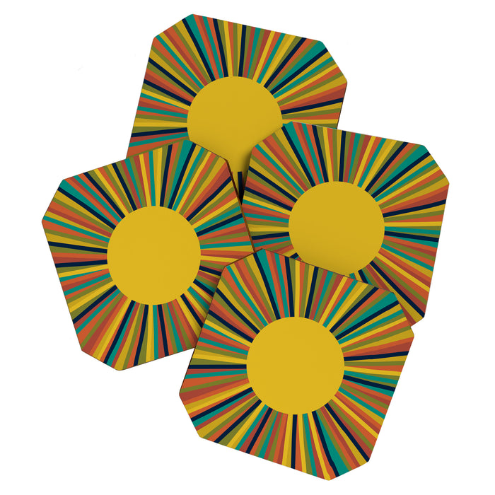 Multicolour Retro Sunburst Sun in Mid Mod Colours Coaster Gallery Image 1