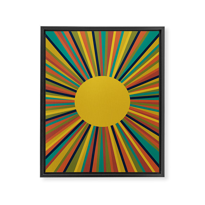 Multicolour Retro Sunburst Sun in Mid Mod Colours Framed Canvas Print Gallery Image 6