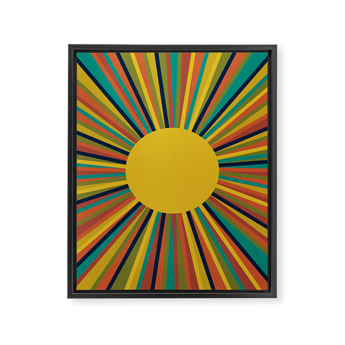 Multicolour Retro Sunburst Sun in Mid Mod Colours Framed Canvas Print Gallery Image 1
