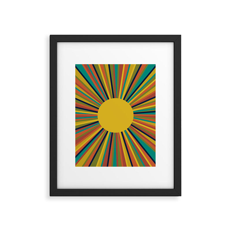 Multicolour Retro Sunburst Sun in Mid Mod Colours Framed Art Print Gallery Image 5