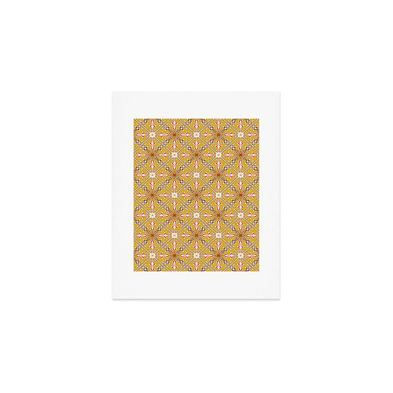 Murcia Retro Spanish Tile Pattern Mustard Yellow Brown Orange Cream 2 Art Print Gallery Image 1