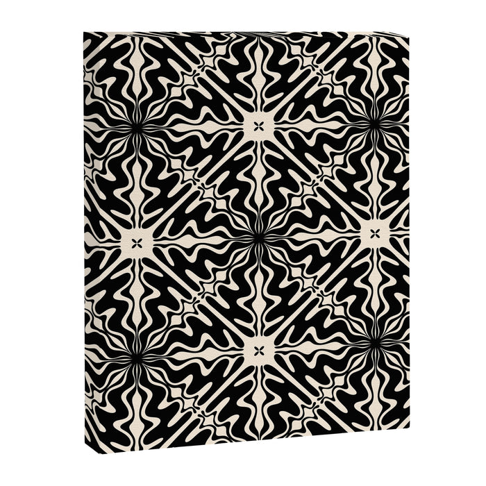 Murcia Spanish Tile Pattern in Black and Almond Cream Canvas Print Gallery Image 1