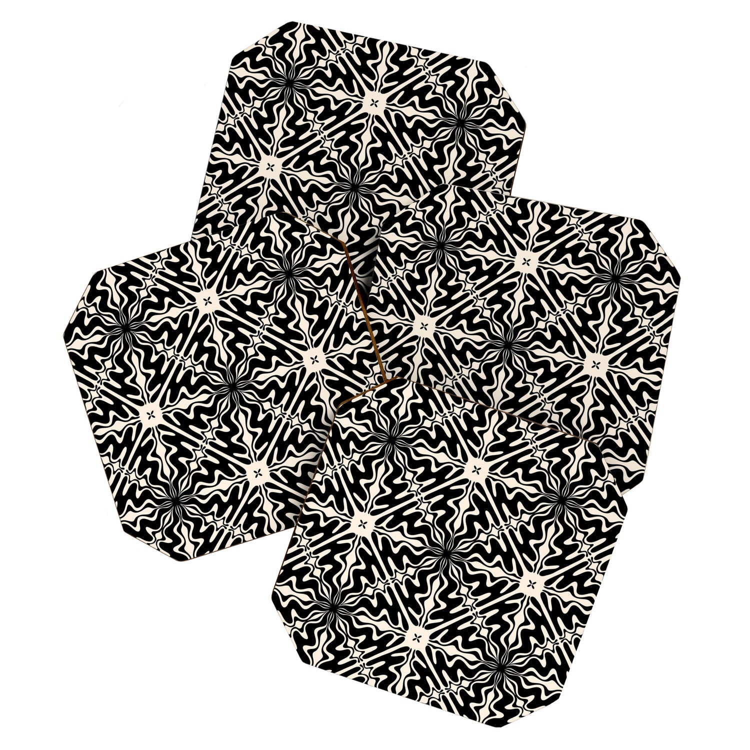 Murcia Spanish Tile Pattern in Black and Almond Cream Coaster Gallery Image 1