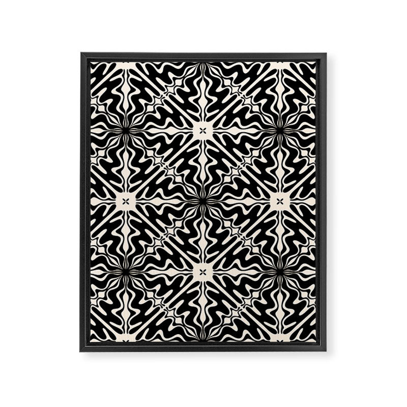 Murcia Spanish Tile Pattern in Black and Almond Cream Framed Canvas Print Gallery Image 8