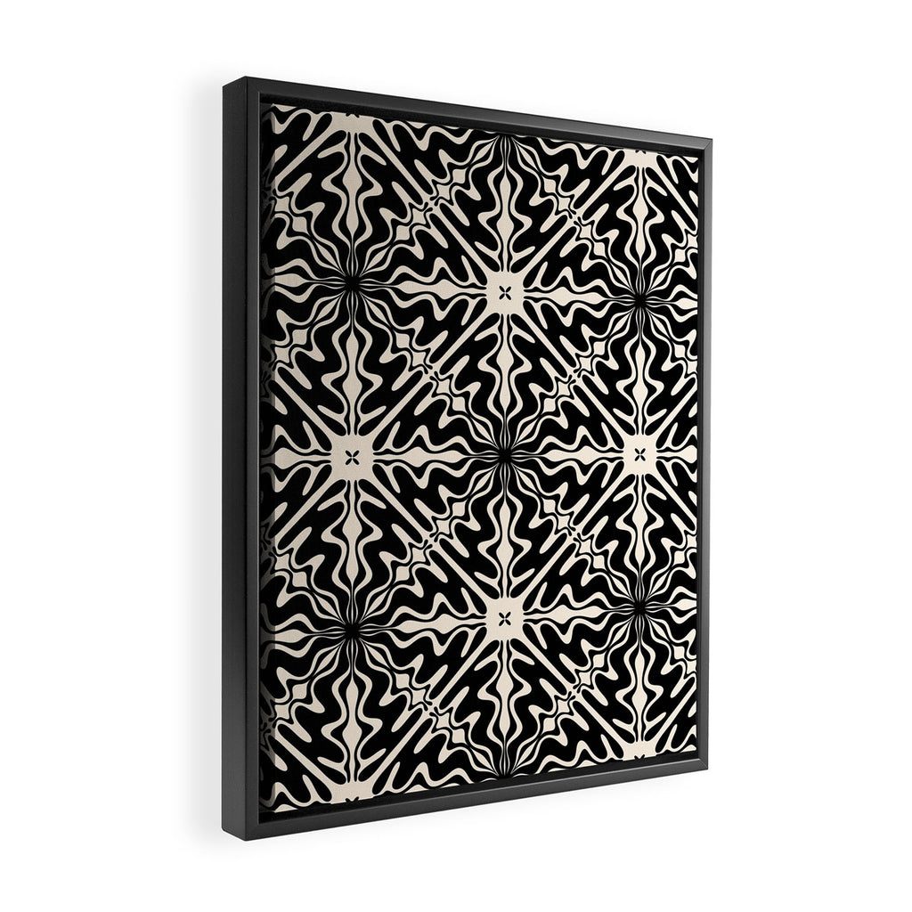 Murcia Spanish Tile Pattern in Black and Almond Cream Framed Canvas Print Gallery Image 2