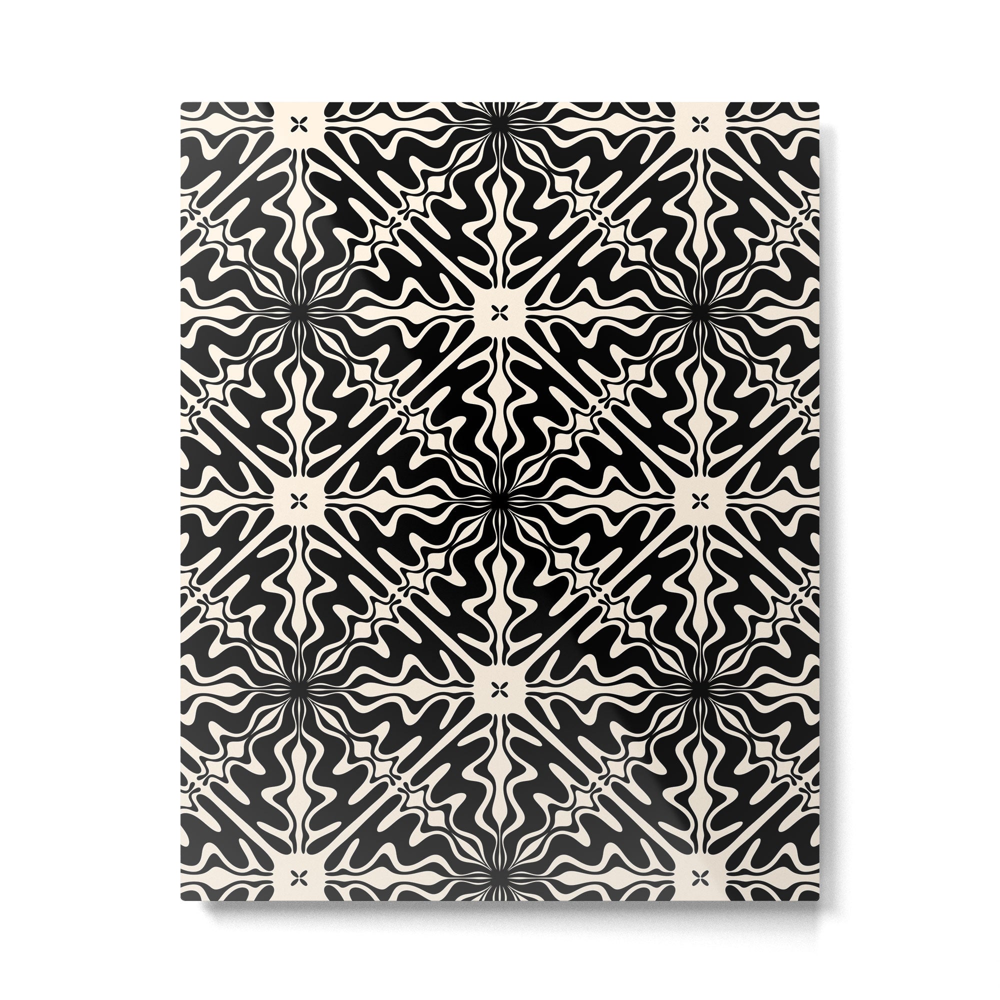 Murcia Spanish Tile Pattern in Black and Almond Cream Metal Print Gallery Image 6