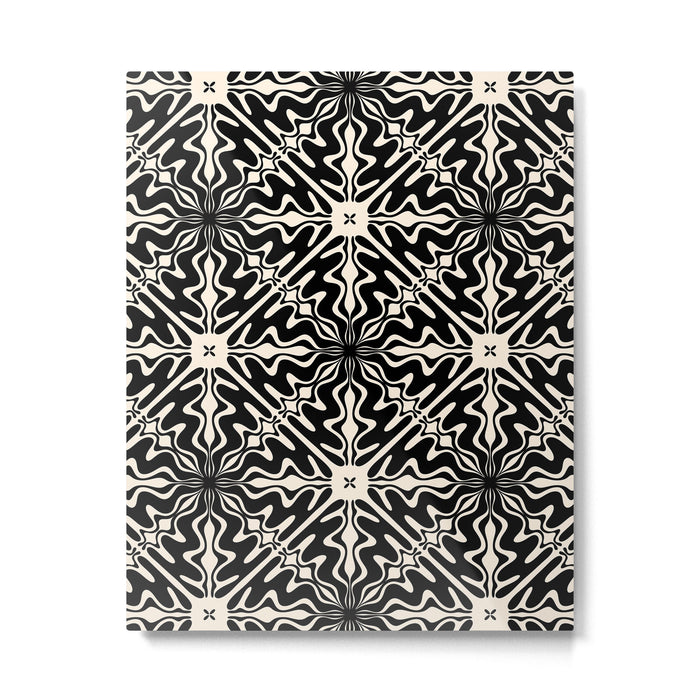 Murcia Spanish Tile Pattern in Black and Almond Cream Metal Print Gallery Image 1