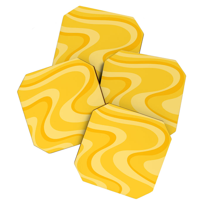Mustard Dream Swirls Yellow Abstract Pattern Coaster Gallery Image 1