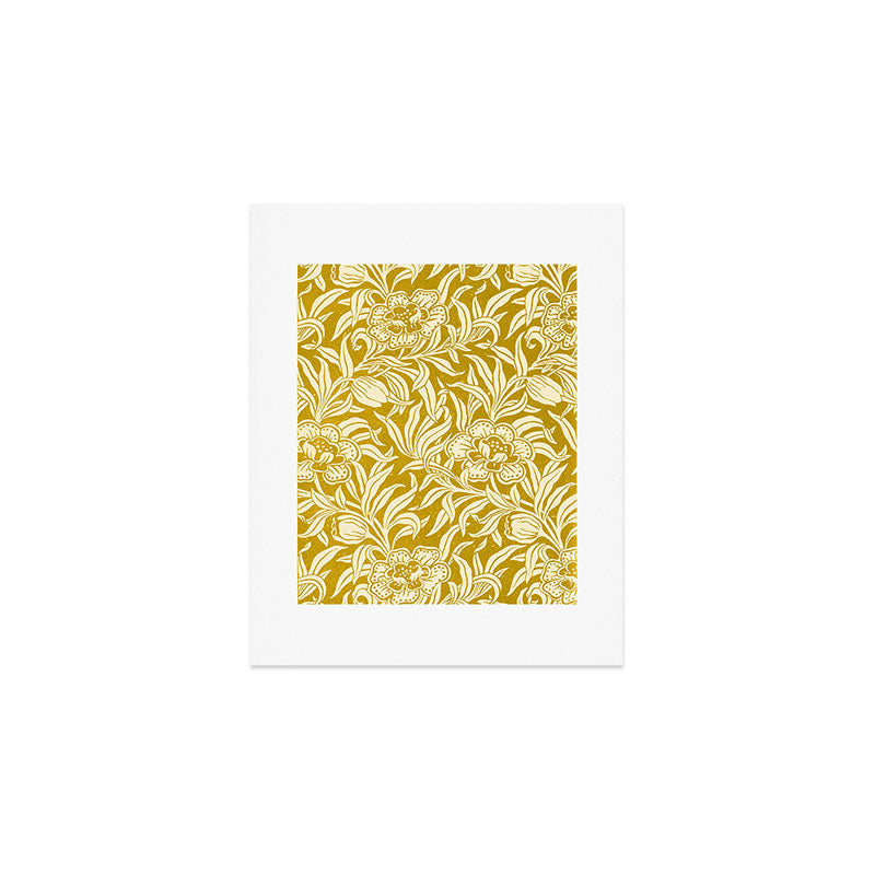 Mustard Floral Vintage Botanical Pattern Art Print Gallery Image 1