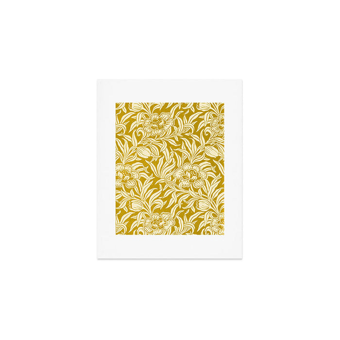 Mustard Floral Vintage Botanical Pattern Art Print Gallery Image 1