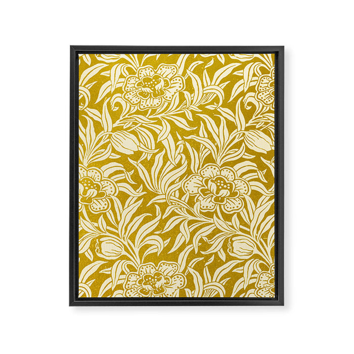 Mustard Floral Vintage Botanical Pattern Framed Canvas Print Gallery Image 1