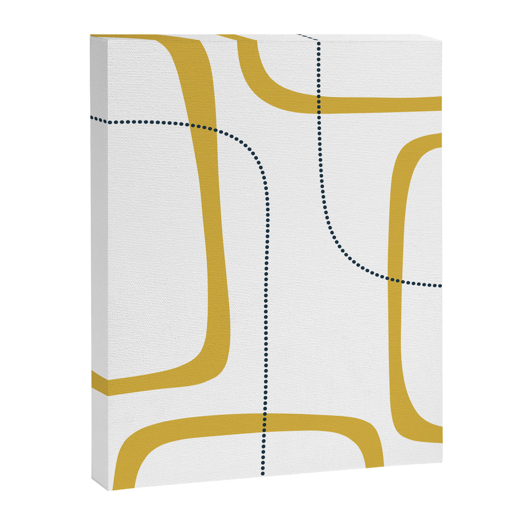 Mustard Rings Midcentury Modern Minimalist Abstract with Navy Blue and White Canvas Print Gallery Image 6