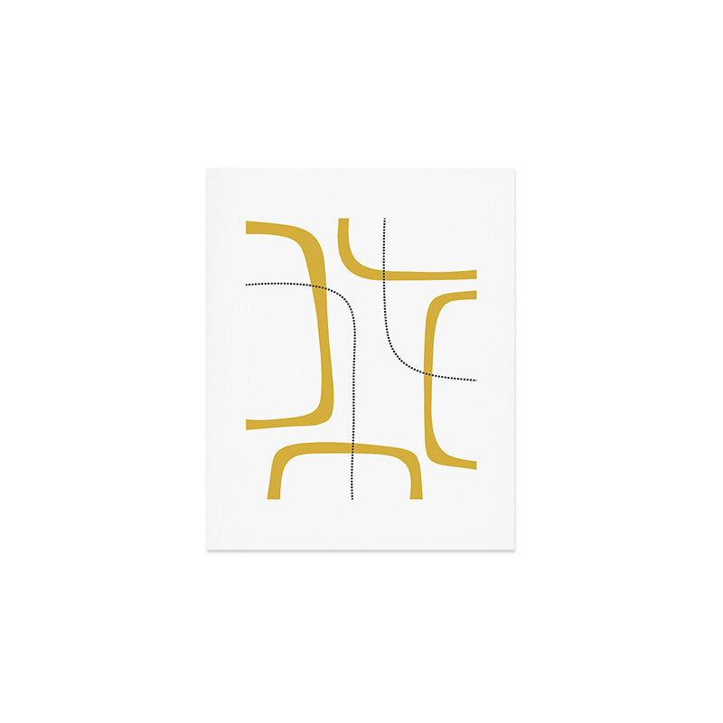 Mustard Rings Midcentury Modern Minimalist Abstract with Navy Blue and White Art Print Gallery Image 1