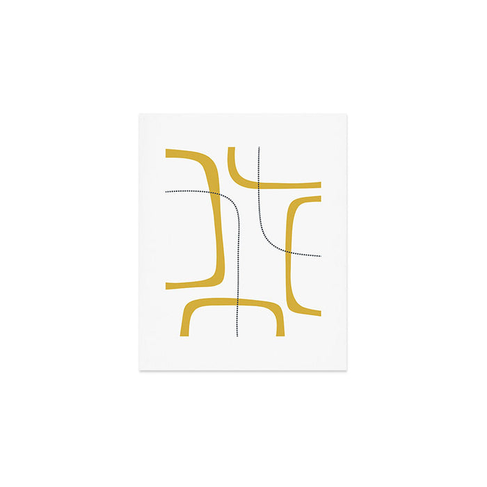 Mustard Rings Midcentury Modern Minimalist Abstract with Navy Blue and White Art Print Gallery Image 1