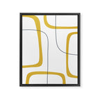 Mustard Rings Midcentury Modern Minimalist Abstract with Navy Blue and White Framed Canvas Print Gallery Image 6