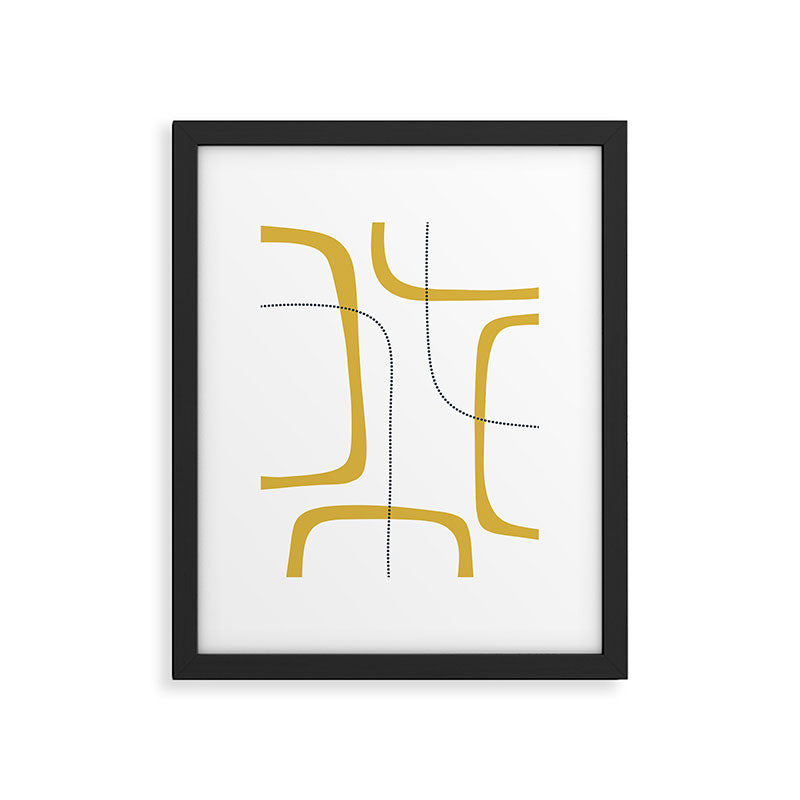 Mustard Rings Midcentury Modern Minimalist Abstract with Navy Blue and White Framed Art Print Gallery Image 5